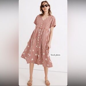Madewell Gingham Dress with Embroidered Daisies XXS